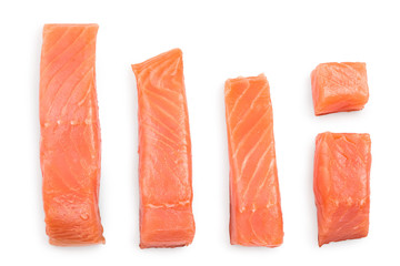 Slice of red fish salmon isolated on white background. Top view. Flat lay