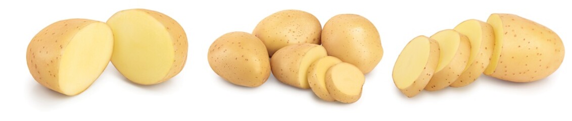 Young potato isolated on white background. Harvest new. Set or collection