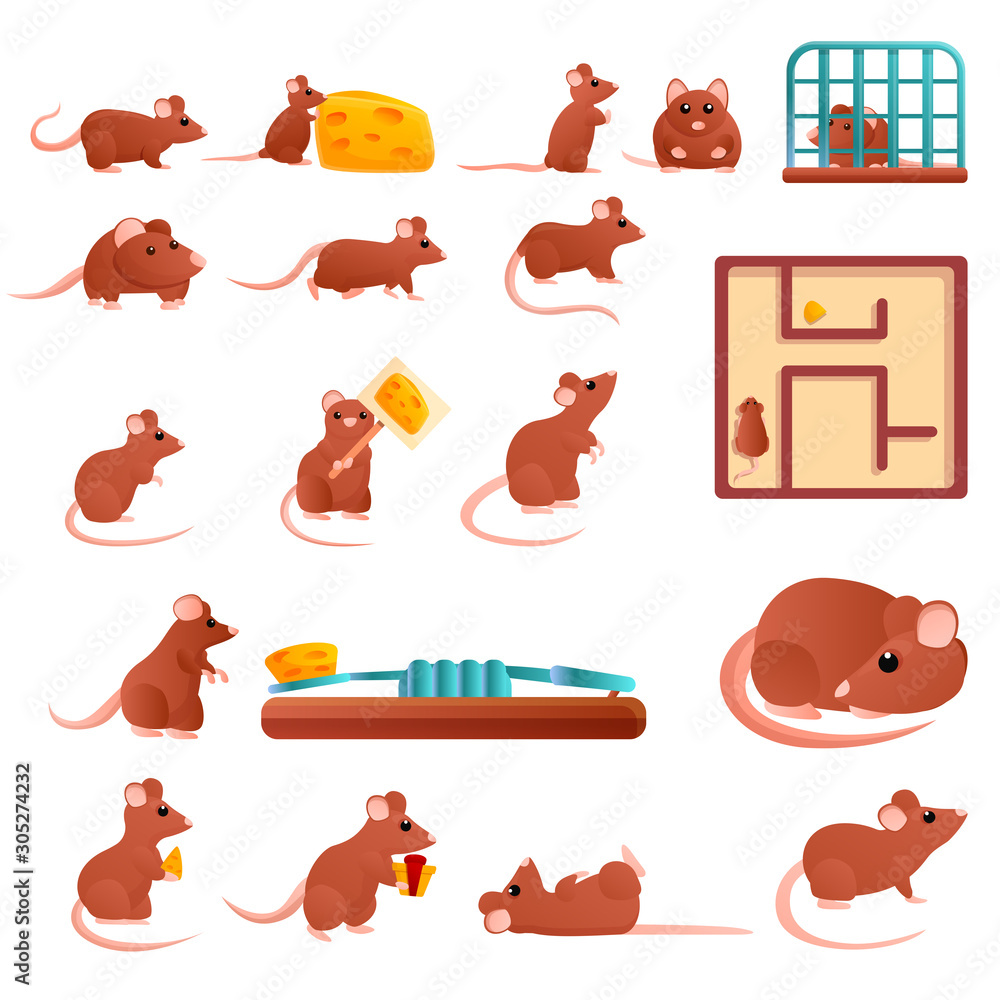 Poster rat icons set. cartoon set of rat vector icons for web design