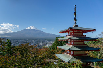 Mount Fuji view form Chureito Pagoda in Japan
