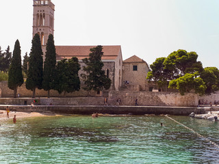 Church and promenade on the island of Hvar in Croatia