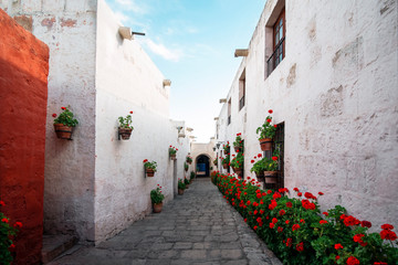 Arequipa monastery street with flowers