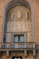 Detail of the facade of one of the buildings at Benedictine Abbey of the Monastery of Santa María de Montserrat