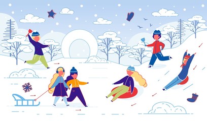 Childrens Entertainment in Winter in Snow, Slide.