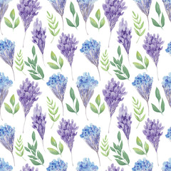 Watercolor seamless pattern Spring flowers. Festive background