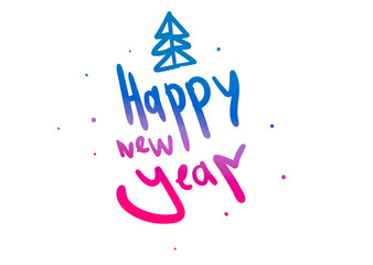 Happy New Year greeting card. Holiday illustration with lettering composition.