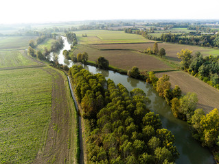 aerial view on the Oglio river in the Pò valley - 305278205