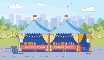 Street Food Tents with Table Chairs Menu Sign