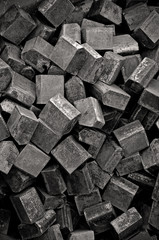 A bunch of the iron cubes. Interesting black and white photo of cubes.