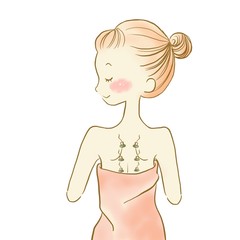 Women receiving moxibustion treatment in white background, alternative medicine 