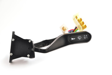 car parts, turn signal switch with wires and connectors, white background, isolate