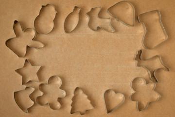 cookie cutters on a wooden background