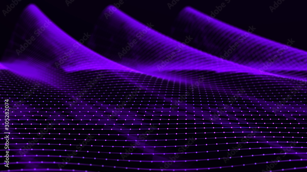 Poster Abstract polygonal space. Connection dots and lines structure. Digital background. Triangular business wallpaper. 3d