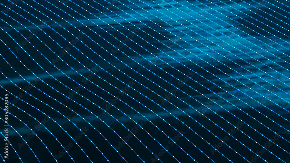 Poster Abstract polygonal space. Connection dots and lines structure. Digital background. Triangular business wallpaper. 3d