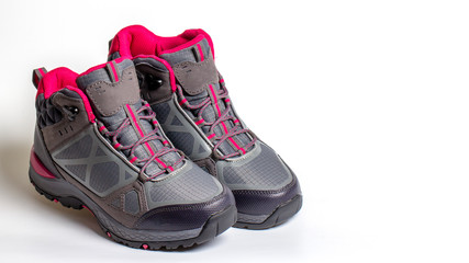 Mountain light gray boots on a white background