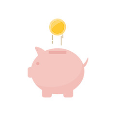 Piggy bank icon with coin for financial savings concept. Economic growth, save and earnings money