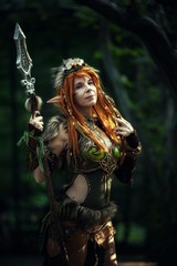 Elven warrior woman in the deep forest