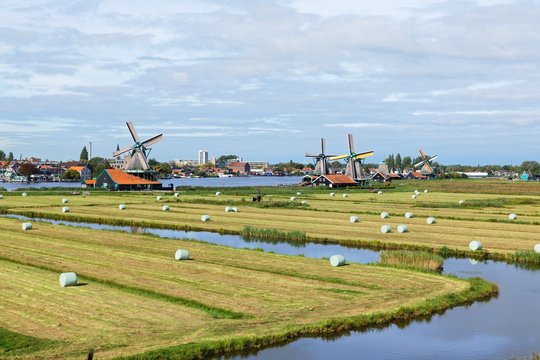 Dutch windmills in Netherlands closeup footage