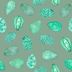 Seamless Easter pattern. Watercolor eggs pattern. Easter background. Seamless spring background. Doodle egg background. 