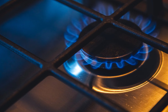 close-up of a gas burner on a stove in the kitchen