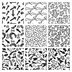 Seamless pattern with hand drawn arrows