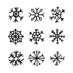 Hand drawn snowflakes on white background