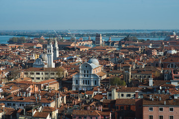 Naklejka premium Top view of traditional buildings in the center of Venice.