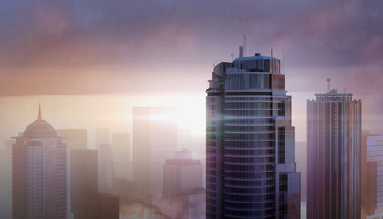 Skyscraper sunrise glow city tower modern building illustration 3d render modern architecture