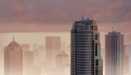 Skyscraper sunrise glow city tower modern building illustration 3d render modern architecture
