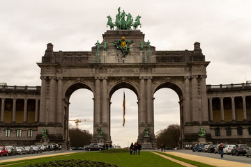 Fototapeta na wymiar Triumphal arch in Park of the Fiftieth Anniversary in Brussels on January 3, 2019.