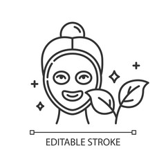 Face mask linear icon. Skincare routine. Beauty product. Facial healing treatment. Organic cosmetics. Thin line illustration. Contour symbol. Vector isolated outline drawing. Editable stroke