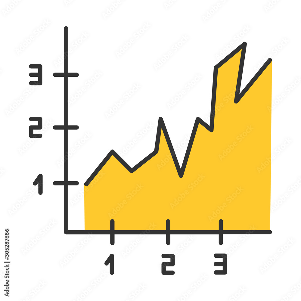 Poster area chart color icon. rising graph with indexes. increasing diagram. infographic growth with number