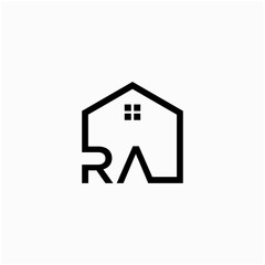 letter RA with Line House Real Estate Logo. home initial R A  concept. Construction logo template, Home and Real Estate icon. Housing Complex Simple Vector Logo Template. - vector