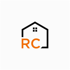 letter RC with Line House Real Estate Logo. home initial R C concept. Construction logo template, Home and Real Estate icon. Housing Complex Simple Vector Logo Template. - vector