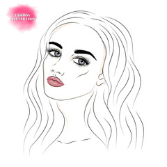 Hand-drawn portrait of a young woman. Beautiful face. Fashion illustration. Vector EPS 10
