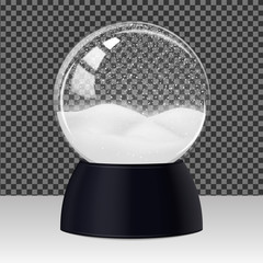 Vector image of a glass transparent snow globe with falling snow inside. EPS 10