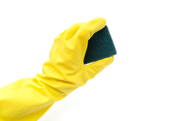 Hand holding cleaning Sponge isolated on white Background