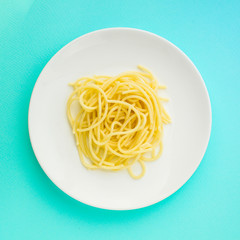 pasta, spaghetti or bucatini (ingredients, serving portion of food ). menu concept. food background. copy space. Top view