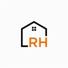 letter RH with Line House Real Estate Logo. home initial R H concept. Construction logo template, Home and Real Estate icon. Housing Complex Simple Vector Logo Template. - vector