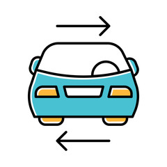 Shared car service blue color icon. Vehicle for rent. Carpooling. Ride sharing. Carshare. Lift sharing. Shared mobility. Road transport. Driver work. Parking. Isolated vector illustration