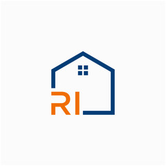 letter RI with Line House Real Estate Logo. home initial R I concept. Construction logo template, Home and Real Estate icon. Housing Complex Simple Vector Logo Template. - vector