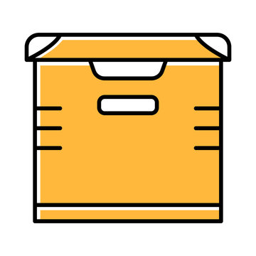 recommend clip art: Storage yellow color icon. Chest. Box for storing goods. Allocated space in warehouse for keeping things. Apartment amenities. Isolated vector illustration