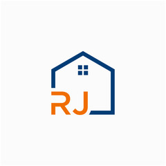 letter RJ with Line House Real Estate Logo. home initial R J concept. Construction logo template, Home and Real Estate icon. Housing Complex Simple Vector Logo Template. - vector