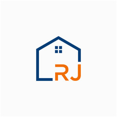 letter RJ with Line House Real Estate Logo. home initial R J concept. Construction logo template, Home and Real Estate icon. Housing Complex Simple Vector Logo Template. - vector