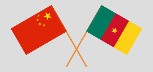 Crossed flags of Cameroon and China