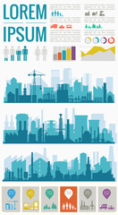 Abstract stylish cityscape infographics. Infographics elements collection with town, city elements
