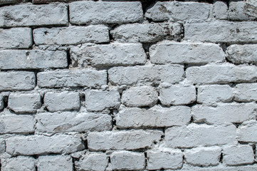 White painted old rough brick wall closeup as brick background
