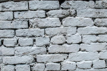 White painted old rough brick wall closeup as brick background