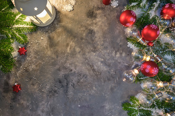 Fototapeta na wymiar Christmas gifts on grey stone background