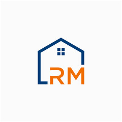 letter RM with Line House Real Estate Logo. home initial R M concept. Construction logo template, Home and Real Estate icon. Housing Complex Simple Vector Logo Template. - vector